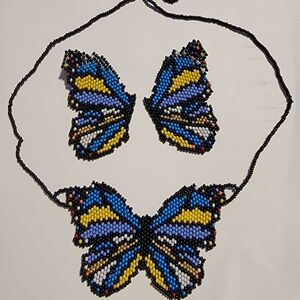 Butterfly Beaded Necklace and Earrings Set